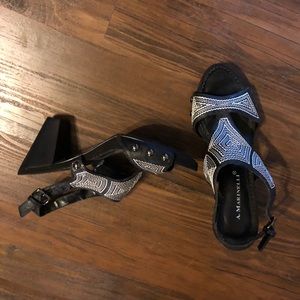 Black and white chunky heels